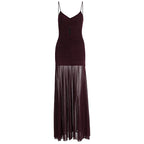 Damen Elegantes Langarm-Maxikleid mit transparentem Rock R&B