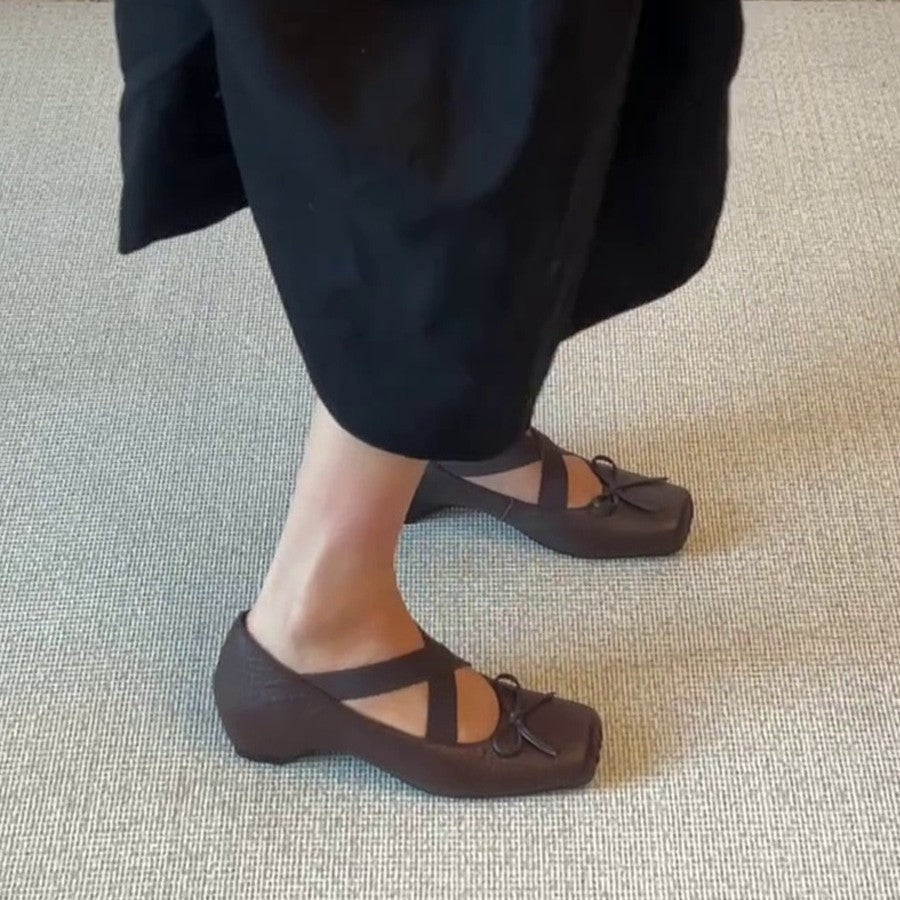 Damen Ballerinas mit elastischen Kreuzriemen und dekorativem Schleifendetail