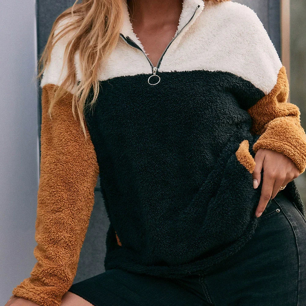 R&B | Übergröße Passform Weicher Doppelseitiger Stoff Halbzip und Patch Look
