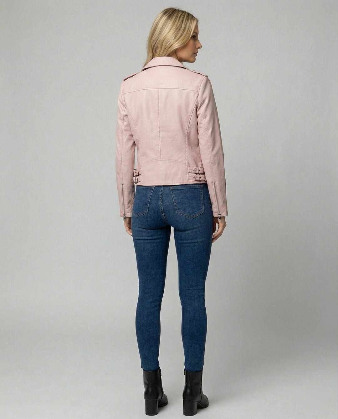 Damen taillierte Kunstleder-Bikerjacke mit asymmetrischem Reißverschluss und Reverskragen R&B