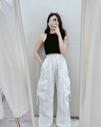 Damen nan ultraleichte Freizeit-Hose mit hohem Elastikbund, Kordelzug und verstellbarem Beinabschluss R&B