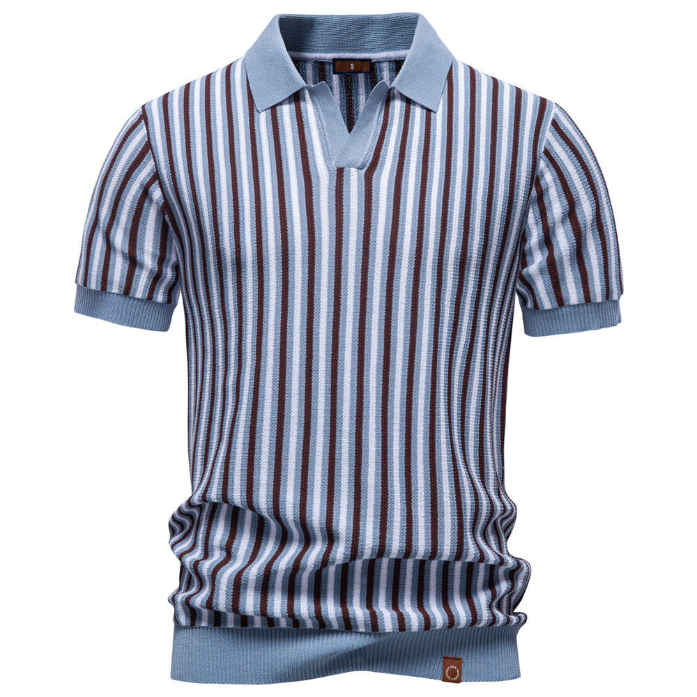 Herren nan gestreiftes Strickpoloshirt kurzarm aus feiner Baumwollmischung mit Polokragen und Rippbündchen R&B