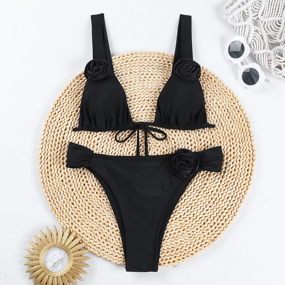 Damen Triangel-Bikini mit romantischen Blumenapplikationen R&B