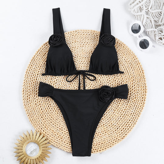 Damen Triangel-Bikini mit romantischen Blumenapplikationen R&B