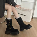 Damen Bequeme und modische Chunky Stiefeletten mit Schnalle und Profilsohle R&B