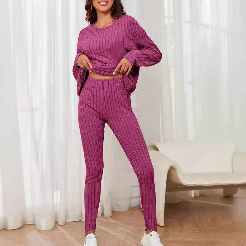 Damen Loungewear-Set mit geripptem Design und weitem Schnitt R&B