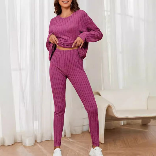 Damen Loungewear-Set mit geripptem Design und weitem Schnitt R&B