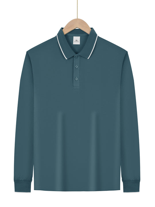 Herren nan langärmeliges Piqué-Poloshirt mit Kontrastpaspel am Kragen und Bündchen R&B
