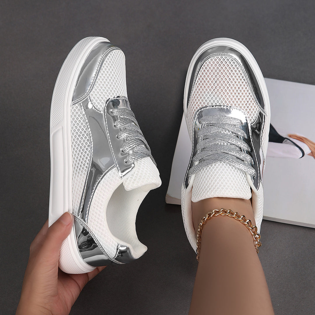 Damen Sportliche Sneakers aus atmungsaktivem Mesh mit glänzenden Akzenten R&B