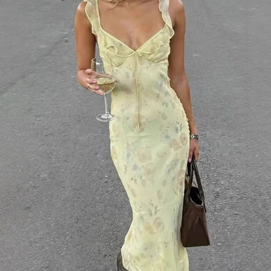 Damen Maxikleid mit floralem Spitzenbesatz und elegantem V-Ausschnitt R&B