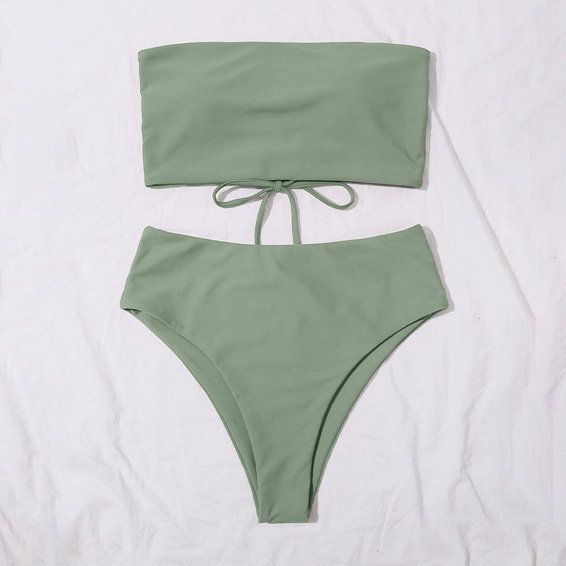 Damen Bikini-Set mit bandeau Oberteil und hohem Taillenslip R&B