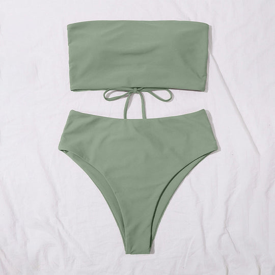 Damen Bikini-Set mit bandeau Oberteil und hohem Taillenslip R&B