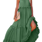 Damen Maxikleid mit Rüschendetails und luftiger Silhouette R&B