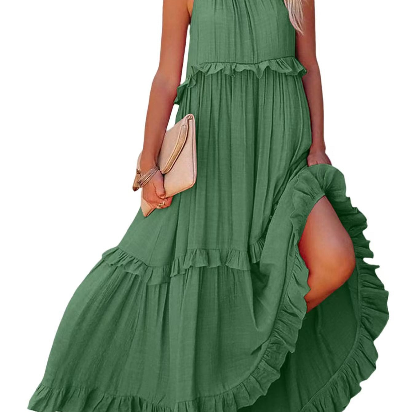 Damen Maxikleid mit Rüschendetails und luftiger Silhouette R&B