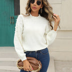 Damen kuscheliger Pullover mit feinem Strukturmuster und dekorativen Perlendetails R&B