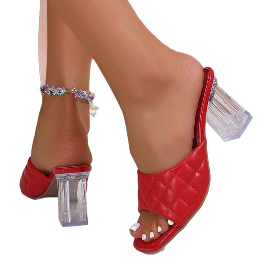 Damen modische Slides mit transparentem Blockabsatz R&B