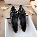 Damen funkelnde Ballerinas mit spitzem Zehenbereich und dekorativem Paillettenschmuck R&B
