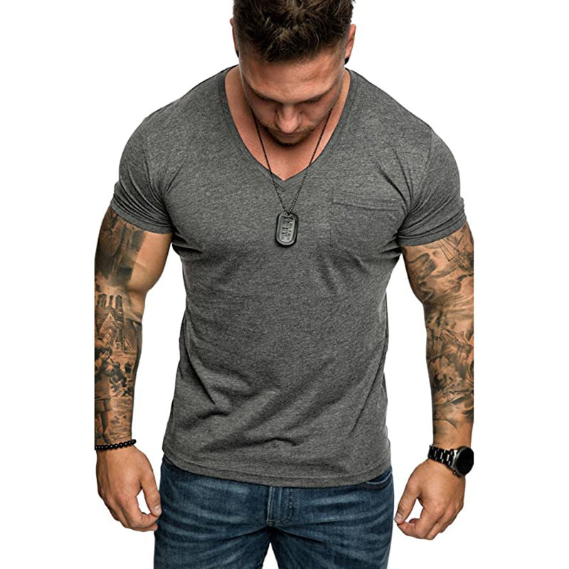 Herren V-Ausschnitt T-Shirt aus weicher Baumwolle mit Brusttasche