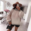 Damen lässiger Grobstrickpullover mit voluminösen Ärmeln und hohem Kragen R&B