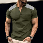 Herren Kurzarm-Henley-Shirt mit strukturiertem Design und praktischen Knöpfen R&B