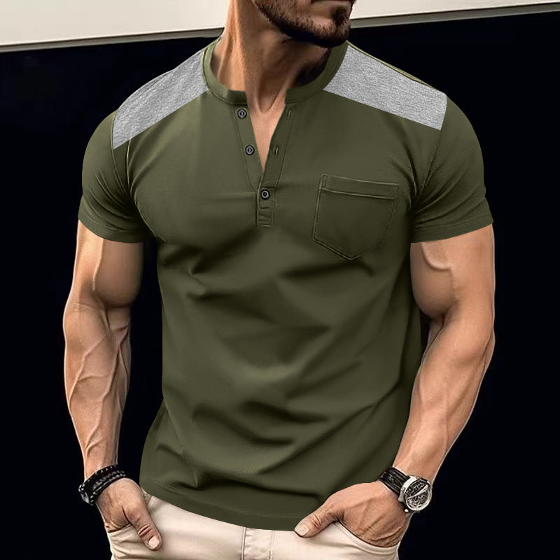 Herren Kurzarm-Henley-Shirt mit strukturiertem Design und praktischen Knöpfen R&B