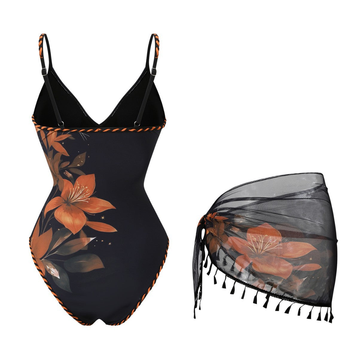 Damen R&BBadeanzug mit floralem Design und transparentem Wickelrock R&B
