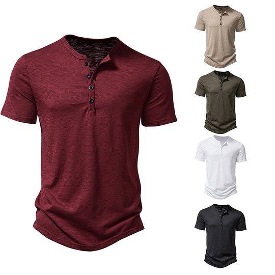 Herren Kurzarm-Henley-Shirt mit klassischem Knopfdesign R&B