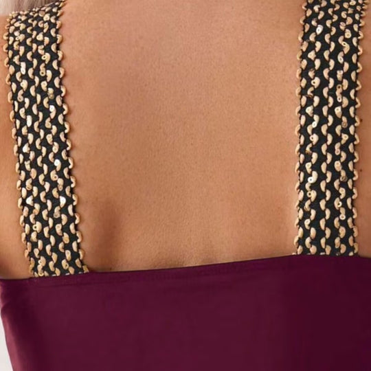 Damen Sportlicher Badeanzug mit modischen Ketten-Trägern R&B