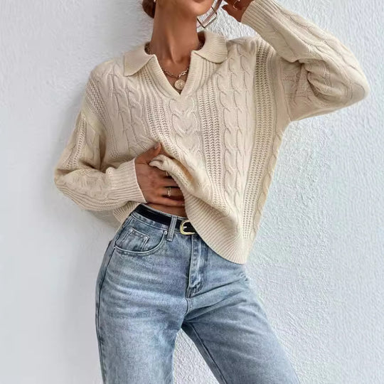 Damen Grobstrickpullover mit V-Ausschnitt und soften Struktur R&B