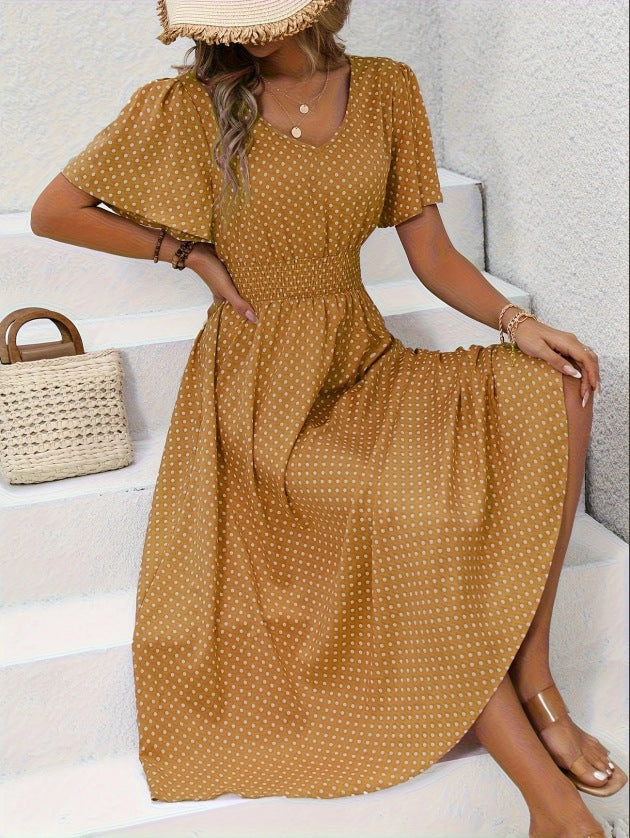 Damen Elegantes Maxikleid mit V-Ausschnitt und Ballonärmeln R&B