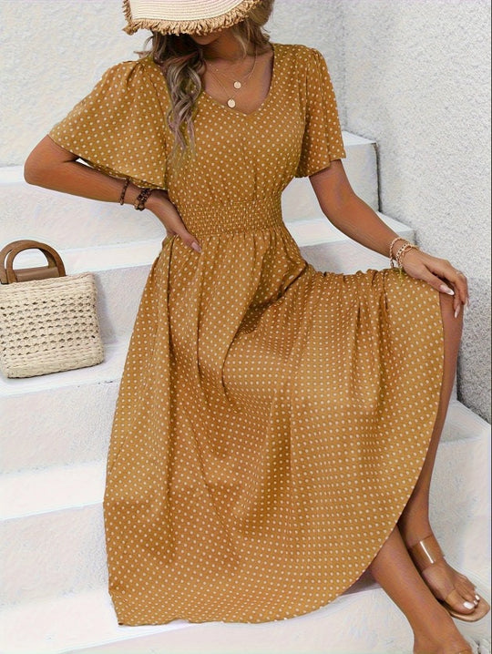 Damen Elegantes Maxikleid mit V-Ausschnitt und Ballonärmeln R&B