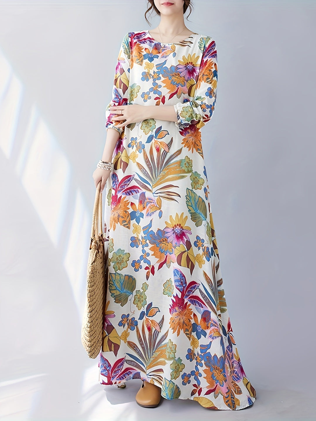 Damen Maxi-Kleid mit floralem Design und lässigem Schnitt R&B