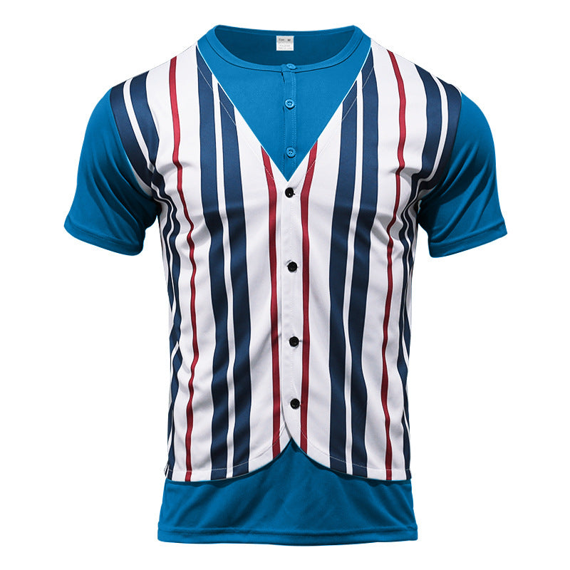 Herren Kurzarm-Henley-Shirt mit gestreiftem Design und modernem Schnitt R&B