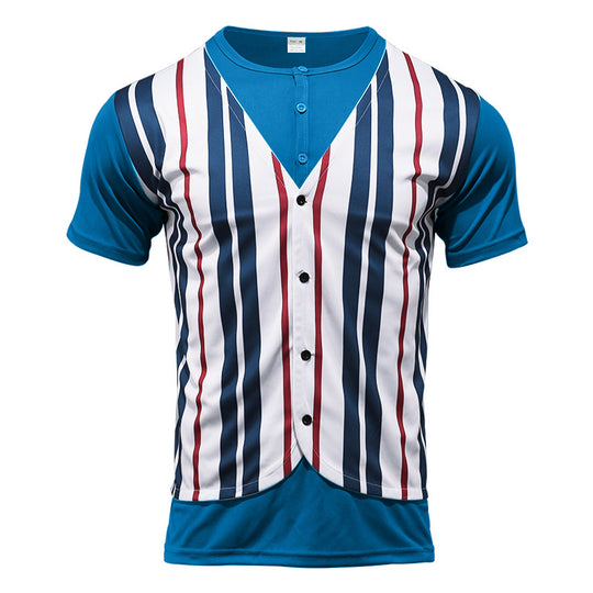 Herren Kurzarm-Henley-Shirt mit gestreiftem Design und modernem Schnitt R&B