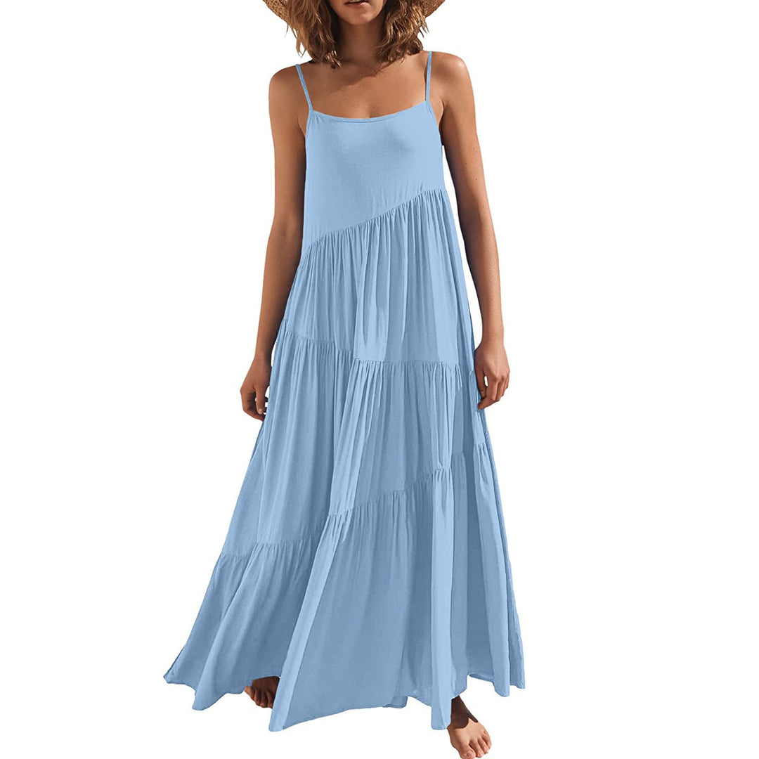 Damen luftiges Maxikleid mit Spaghetti-Trägern und stilvollem Layering R&B