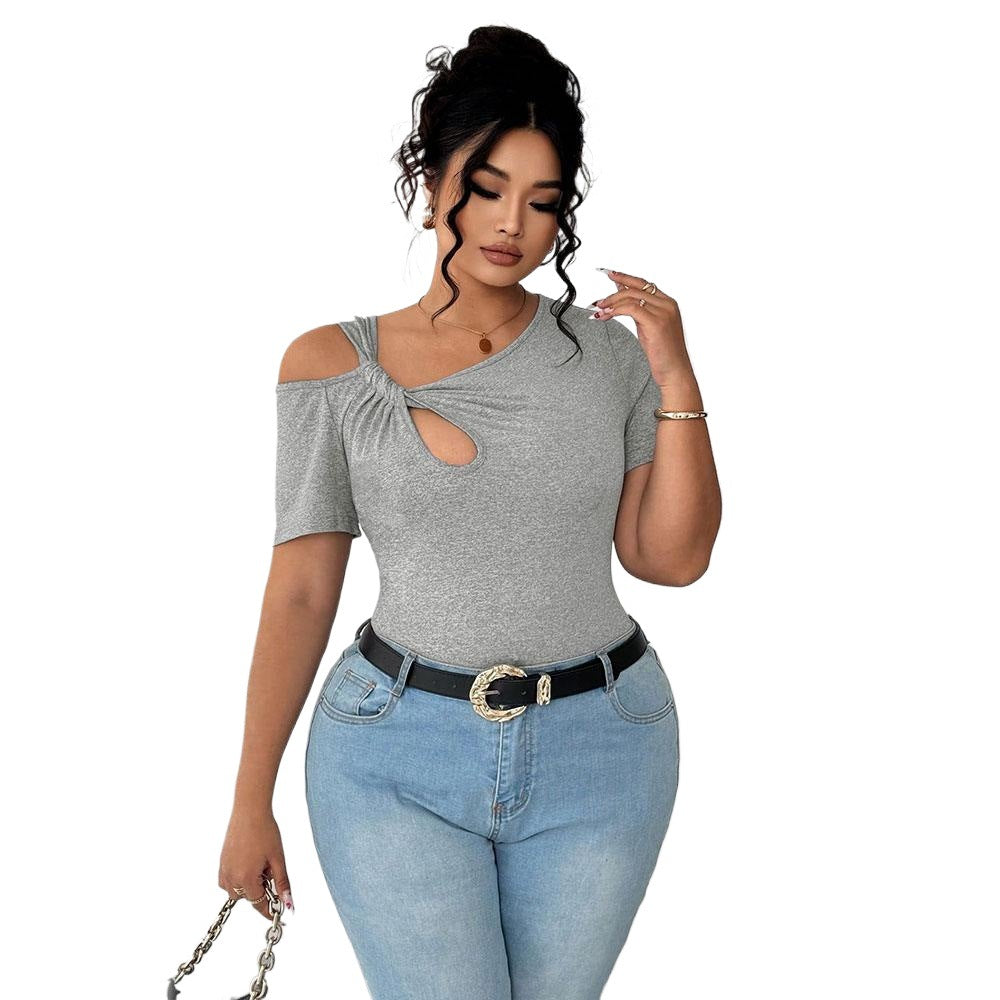 Damen Figurbetontes Kurzarm-Body mit asymmetrischem Ausschnitt und Knotendetail R&B
