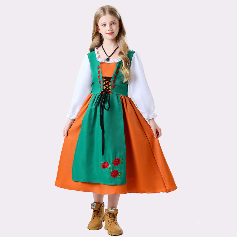 Damen nan folkloristisches Kinderdirndl mit geschnürtem Mieder und bestickter Schürze R&B