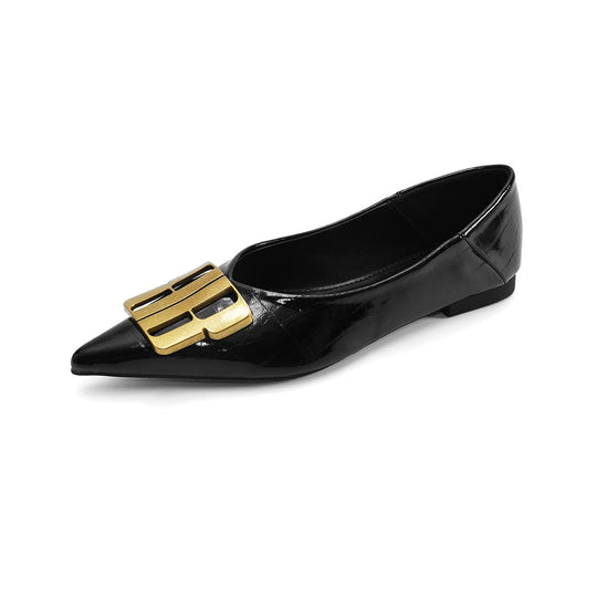 Damen elegante Ballerinas mit goldener Schnallenapplikation R&B