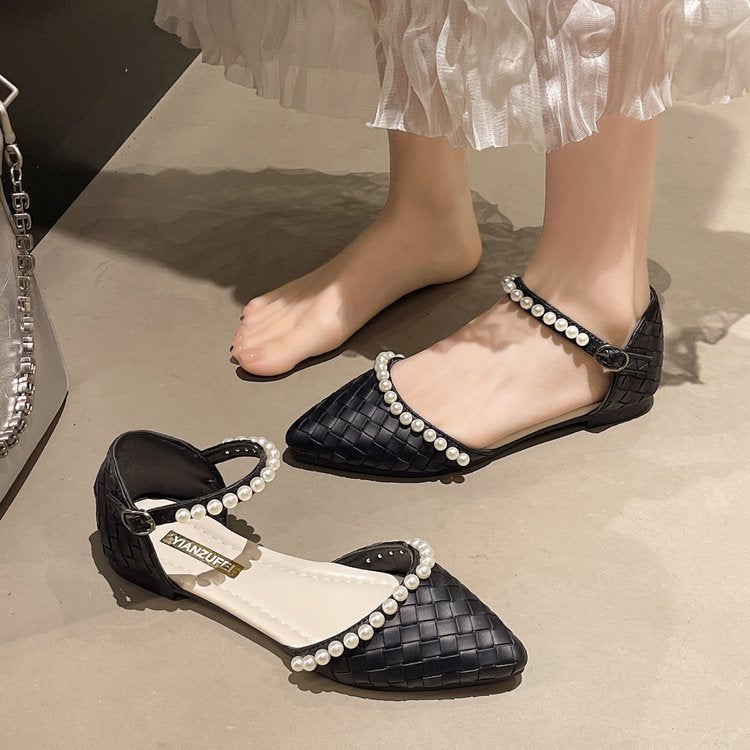 Damen elegante Ballerinas mit perlverziertem Riemen R&B