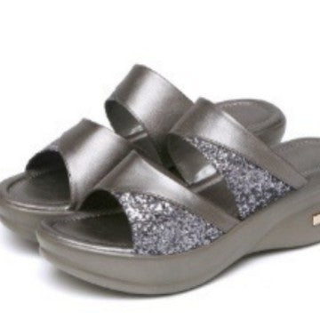 Damen glamouröse Wedge-Pantoletten mit Glitzerakzenten R&B
