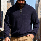 Herren nan strukturiertes Halfzip-Strickpullover mit Zopfmuster und hohem Stehkragen R&B