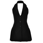 Damen Modisches Blazer-Kleid mit tiefem V-Ausschnitt und seitlichen Taschen R&B