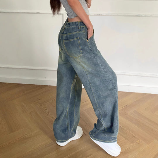Damen Weite High-Waist Jeans mit markanten Steppnähten und weitem Schnitt R&B