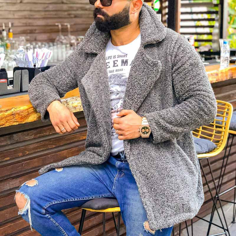 Herren kuschelige Herbstjacke mit weichem Teddyfell