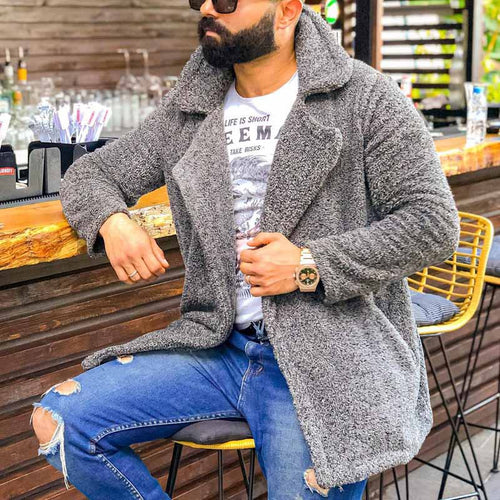 Herren kuschelige Herbstjacke mit weichem Teddyfell R&B