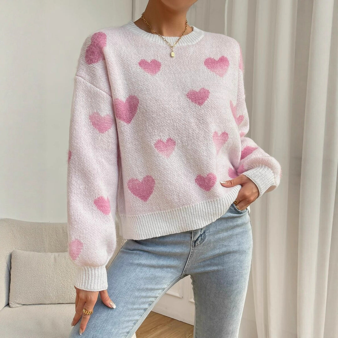 Damen Sweater mit Herzenmuster und weitem Schnitt R&B