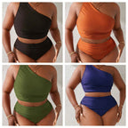 Damen Einseitiger Bikini-Set mit modischem Wickeldetail und hohem Bund R&B