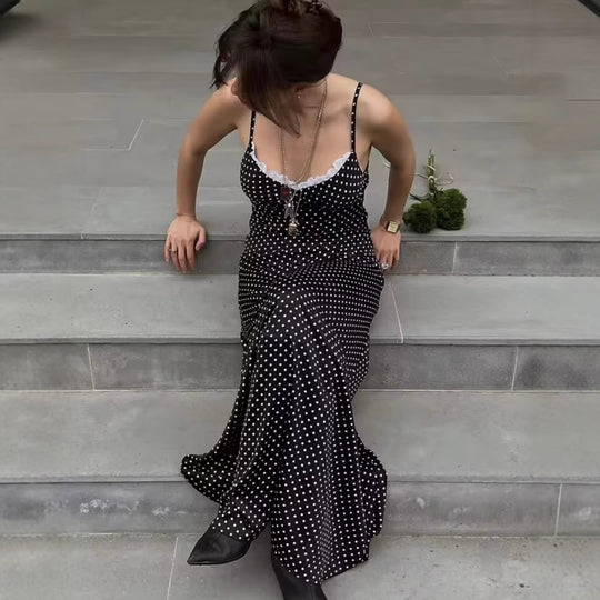 Damen Maxikleid mit Punkten und eleganter Spitzenverzierung R&B