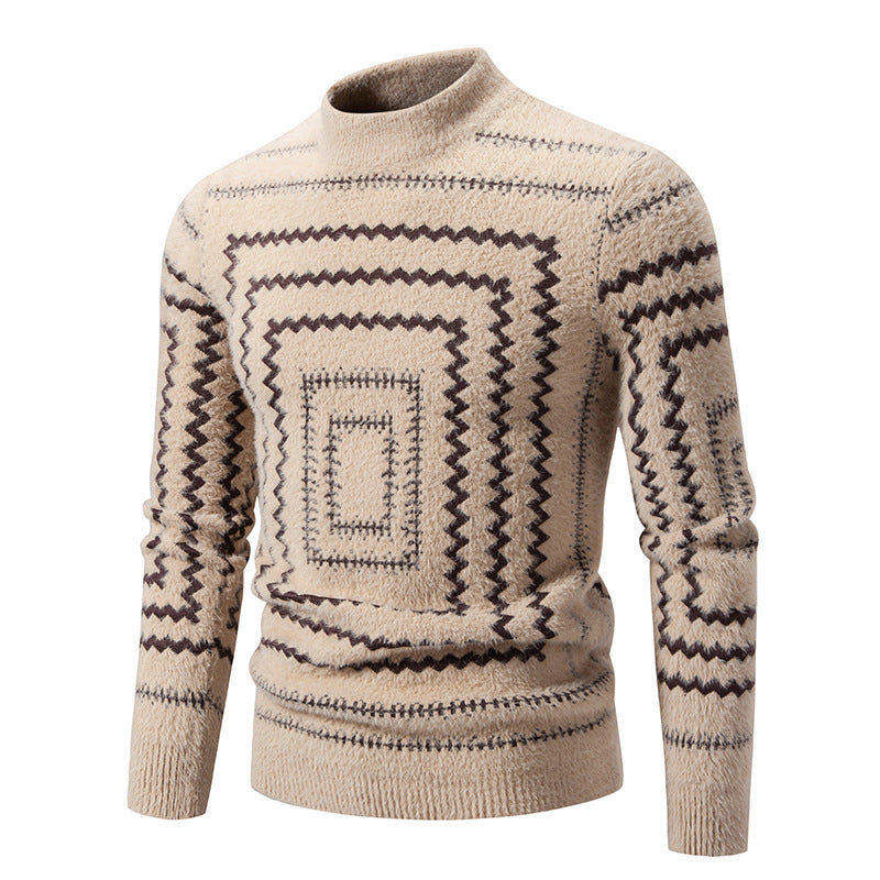 Damen Strickpullover mit geometrischem Muster und hohem Kragen R&B