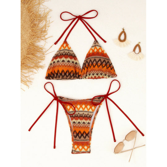 Damen Triangel-Bikini-Set mit farbenfrohem Ethno-Muster R&B